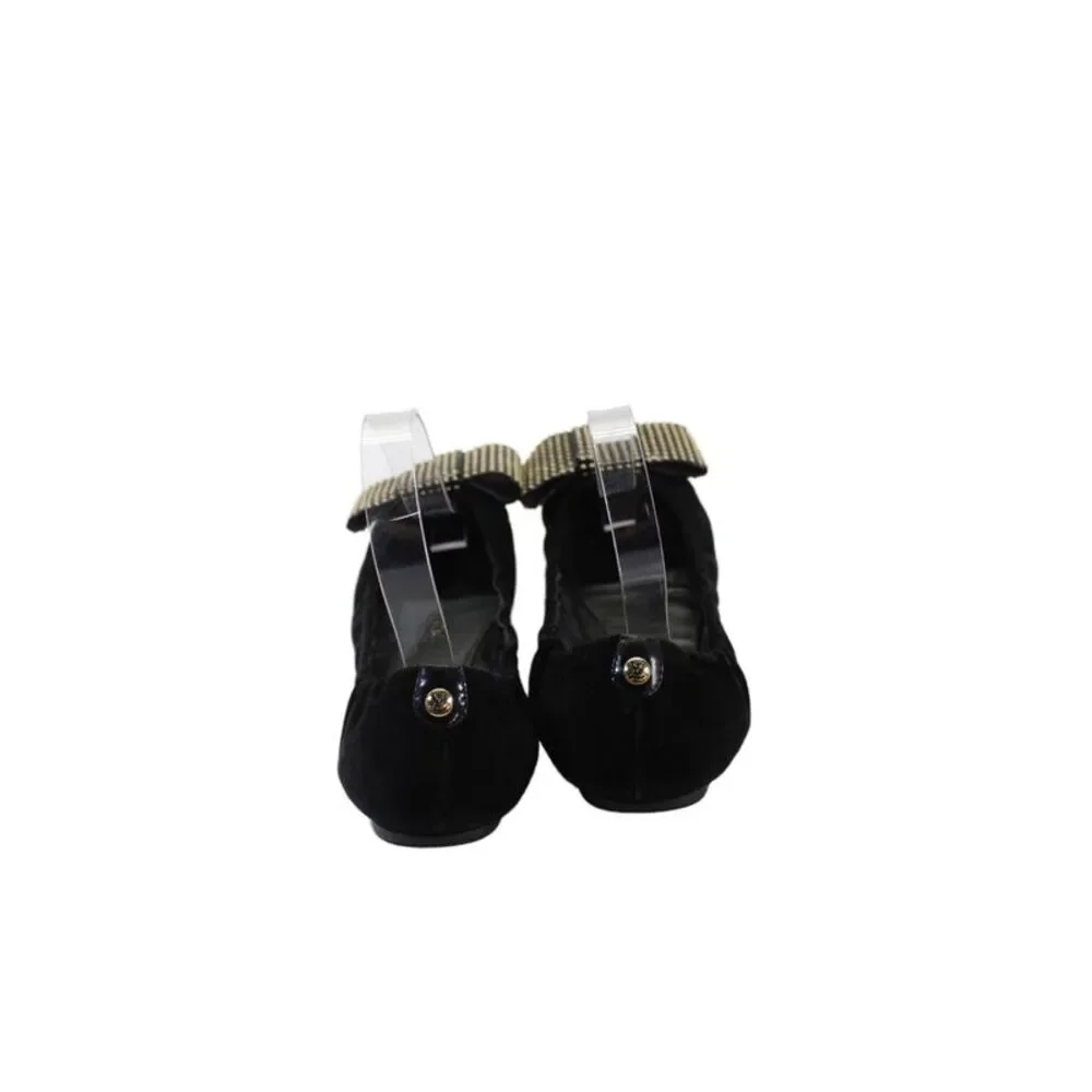 Louis Vuitton Womens Suede Studded Bow Ballet Flats Black Gold Size 36 6